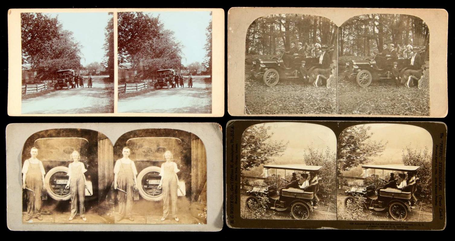 THIRTEEN STEREOVIEWS OF ANTIQUE AUTOMOBILES