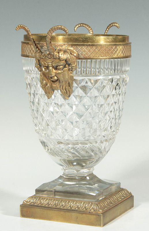 A 19THC. AUSTRIAN BRONZE MOUNTED CUT CRYSTAL VASE 