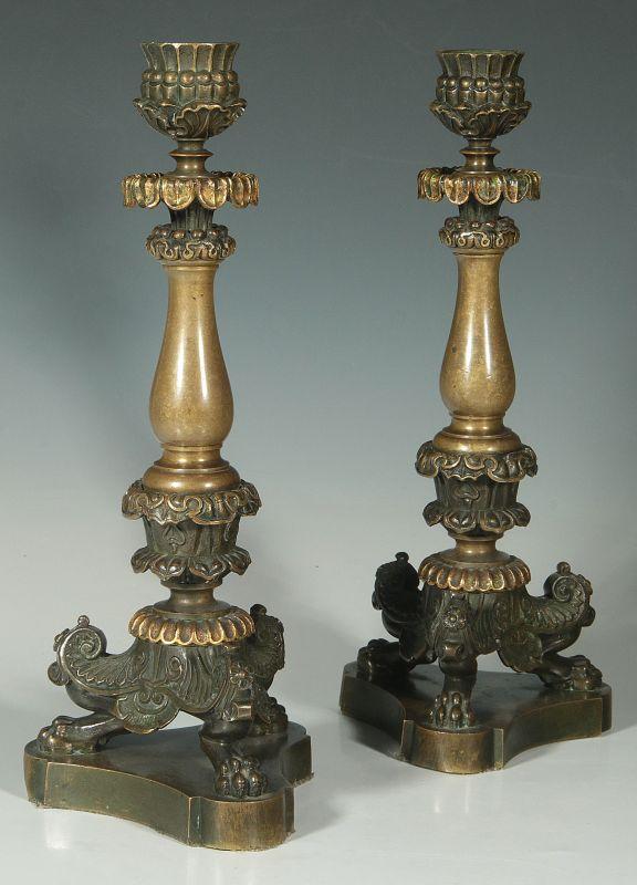 A GOOD PAIR 19THC CONTINENTAL BRONZE CANDLESTICKS 