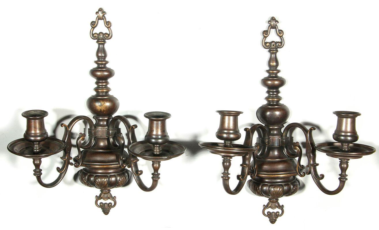 A PAIR CIRCA 1900 BRONZE TWO LIGHT SCONCES