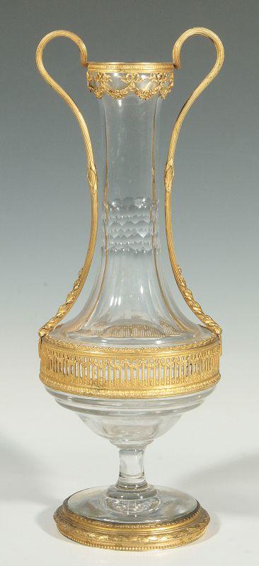 AN ORMOLU MOUNTED LOUTROPHOROS FORM CRYSTAL VASE 