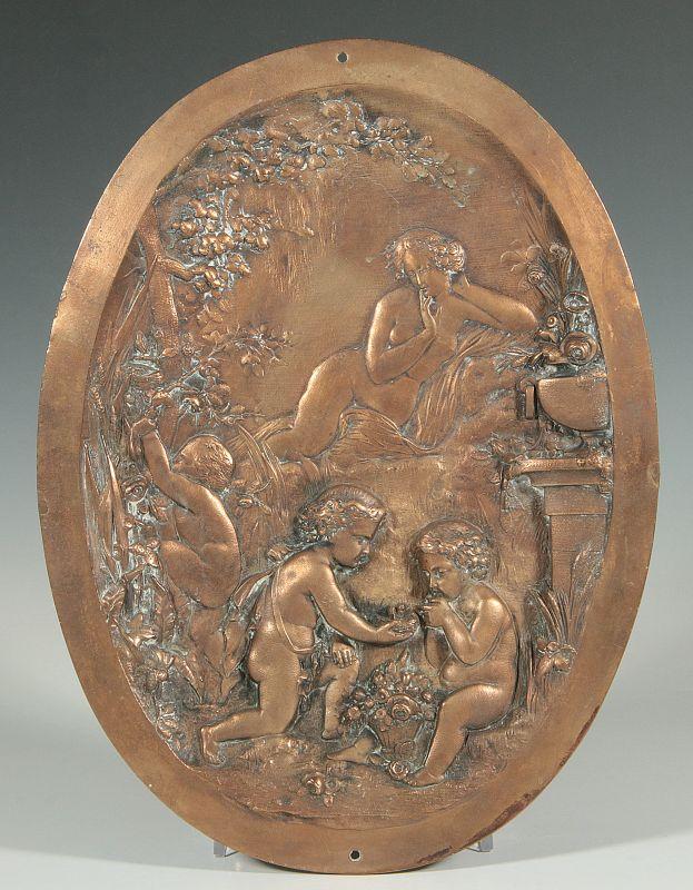 A 19TH C. CLASSICAL MOTIF REPOUSSÉ COPPER PLAQUE 