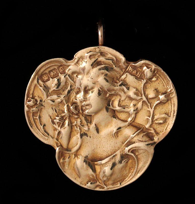 1906 ART NOUVEAU VERMEIL WATCH SLIDE, NOW PENDANT