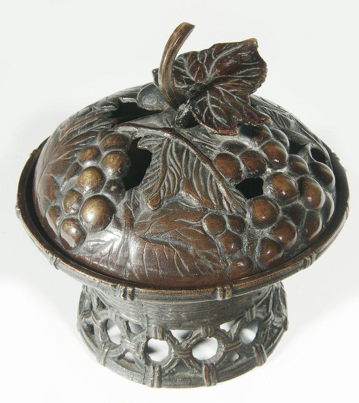 A FRENCH CAST BRONZE FRUIT BASKET POTPOURRI