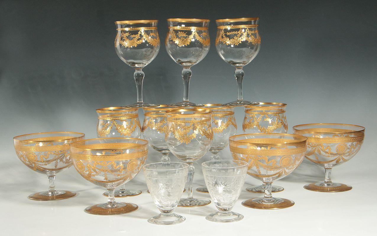 A COLLECTION OF GOLD ENCRUSTED CRYSTAL STEMWARE