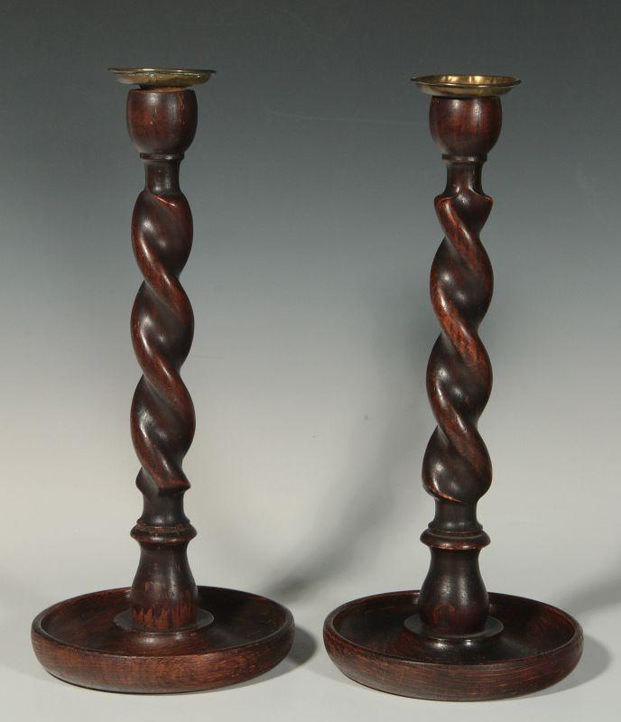 A PAIR OF CIRCA 1900 BARLEY TWIST CANDLE STICKS