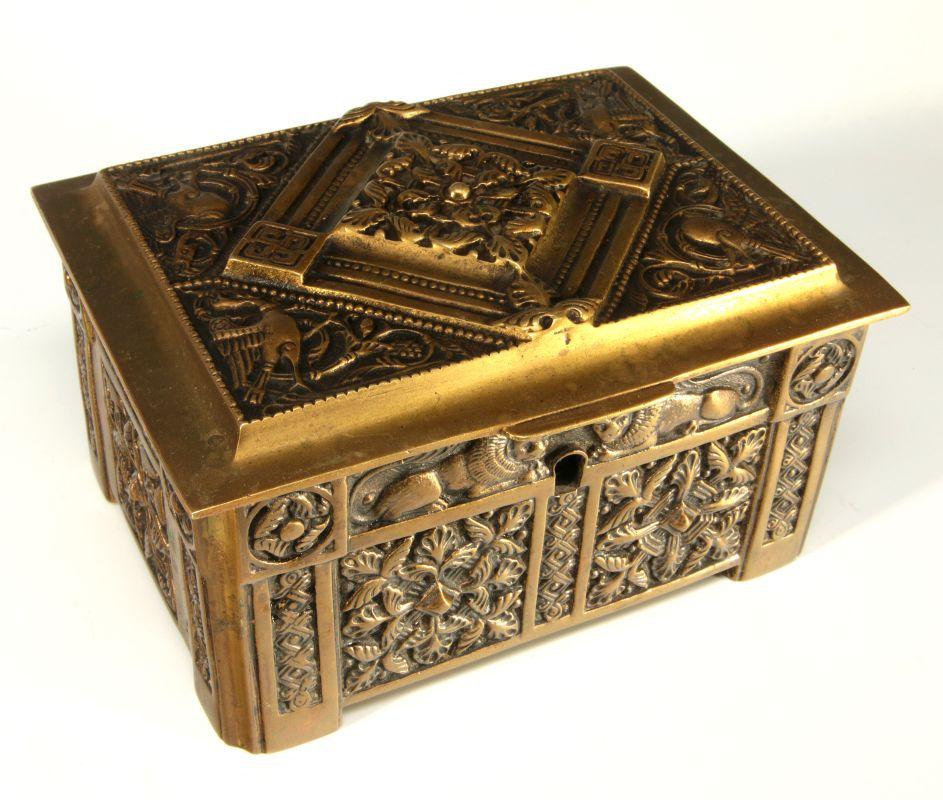 A MEDIEVAL REVIVAL STYLE BRONZE CASKET