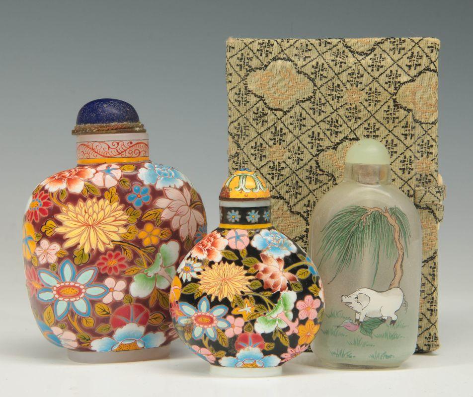 TWO 20TH C. ENAMELED PEKING GLASS SNUFF BOTTLES