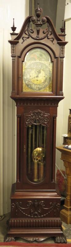 A MASSIVE MAHOGANY TALL CLOCK ATTR WALTER DURFEE