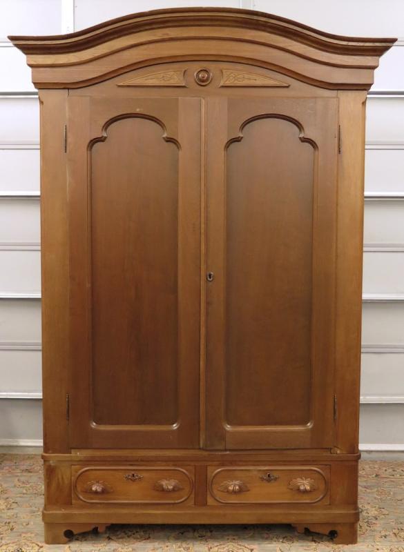 LARGE WALNUT VICTORIAN TWO-DOOR ARMOIRE