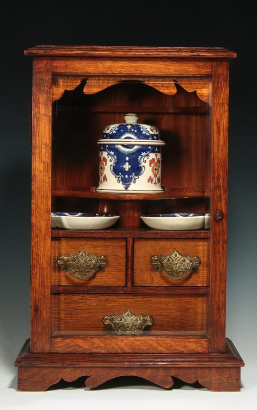 A SMALL UNUSUAL C. 1900 OAK SHAVE OR OTHER CABINET