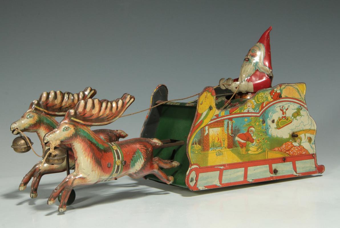 STRAUSS SANTEE CLAUS TIN LITHOGRAPH CLOCKWORK TOY