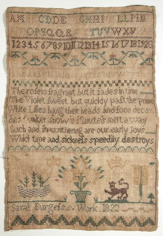 AN SCHOOLGIRL CROSS STITCH SAMPLER DATED 1820