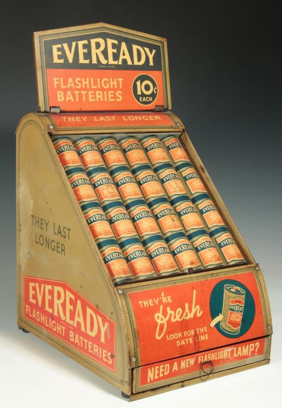 CIRCA 1930s EVEREADY FLASHLIGHT BATTERIES DISPLAY