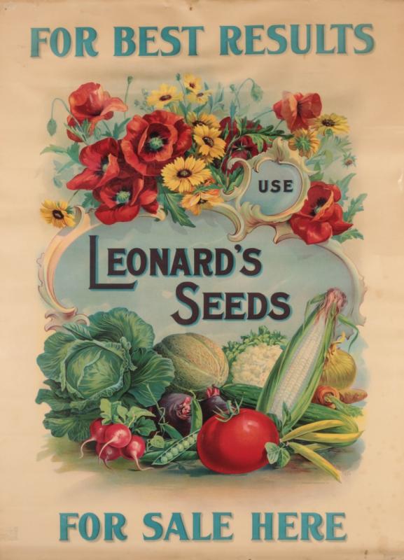 C. 1900 LEONARD'S SEEDS CHROMOLITHOGRAPH POSTER