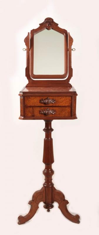 A 19TH CENTURY AMERICAN BURR WALNUT SHAVING STAND