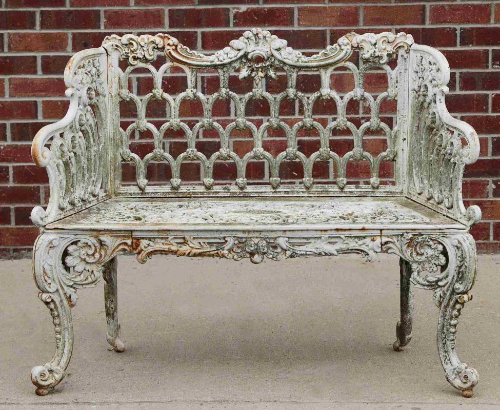 A 'WHITE HOUSE ROSE GARDEN' PATTERN IRON BENCH 