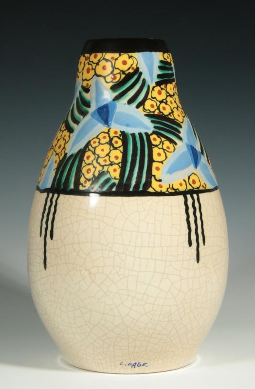 FRENCH ART DECO SLIP DECORATED CRACKLE GLAZE VASE