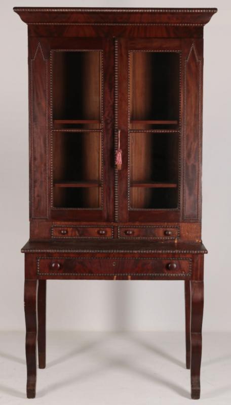 A 19TH C. EMPIRE STYLE BOOKCASE SECRETARY 