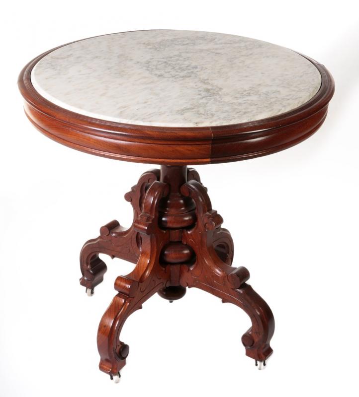 A GOOD 19TH C. CIRCULAR MARBLE TOP PARLOR TABLE