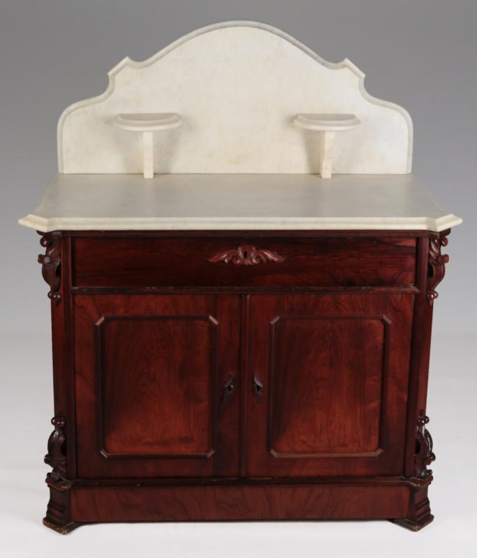 A 19TH C. AMERICAN WALNUT WASH STAND WITH MARBLE