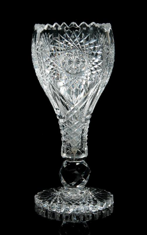 AN ABP CUT GLASS CHALICE VASE