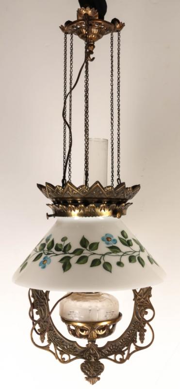 A VICTORIAN CAST IRON FRAME HANGING LIGHT