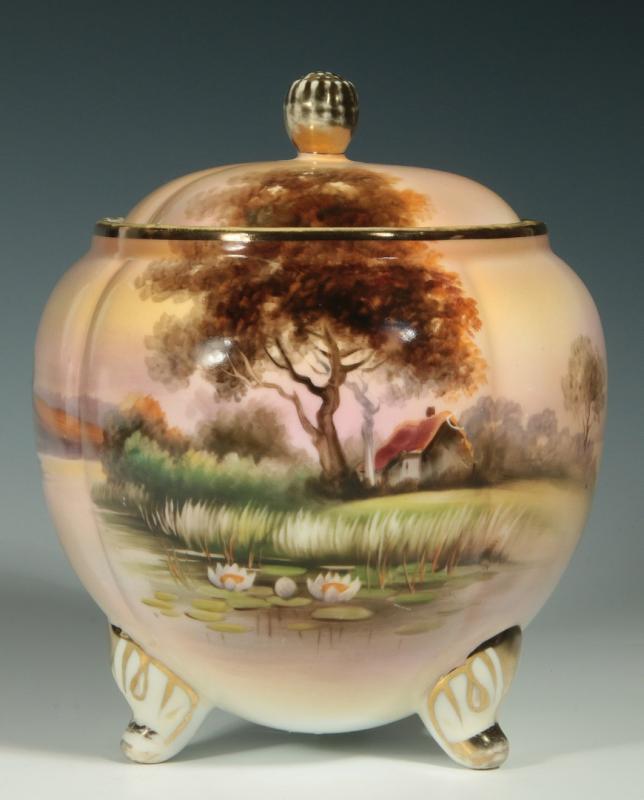 A NORITAKE NIPPON FOOTED BISCUIT JAR 