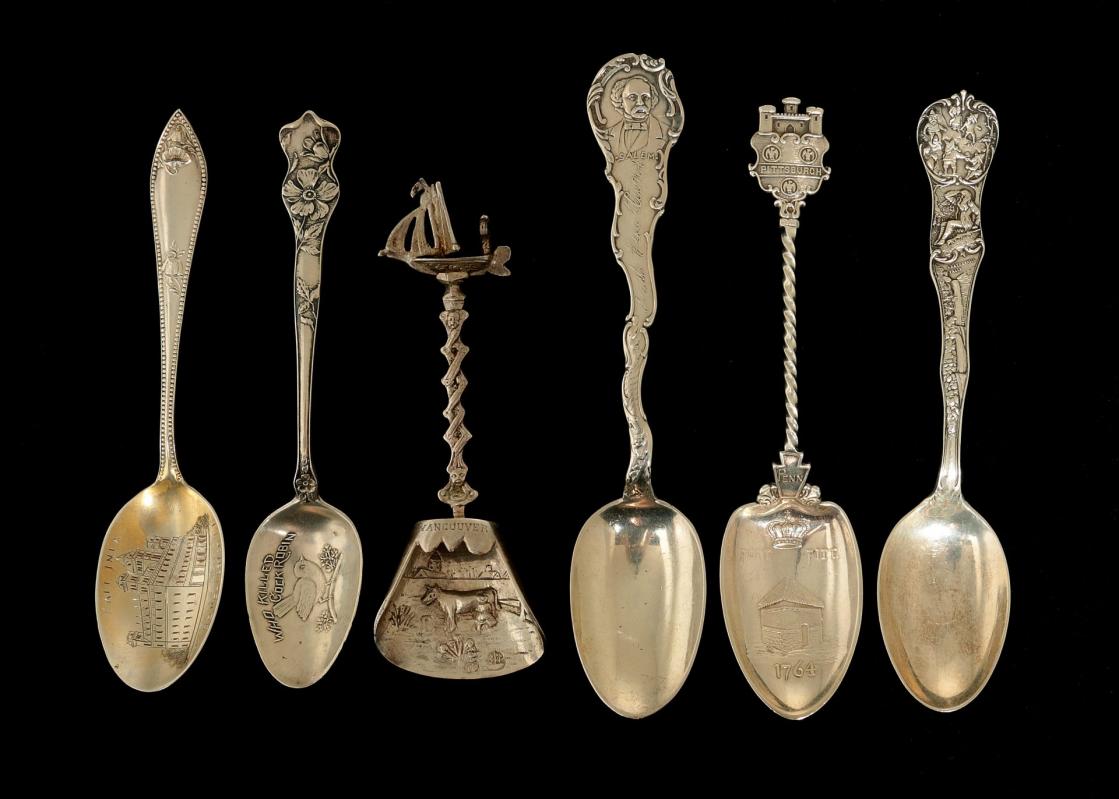 SIX ANTIQUE STERLING SILVER SOUVENIR SPOONS